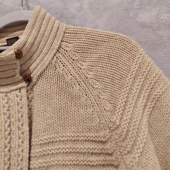 Eddie Bauer Womens M Beige Wool Cardigan Pockets Zip Textured Cuffs Boho Beachy - Picture 6 of 16